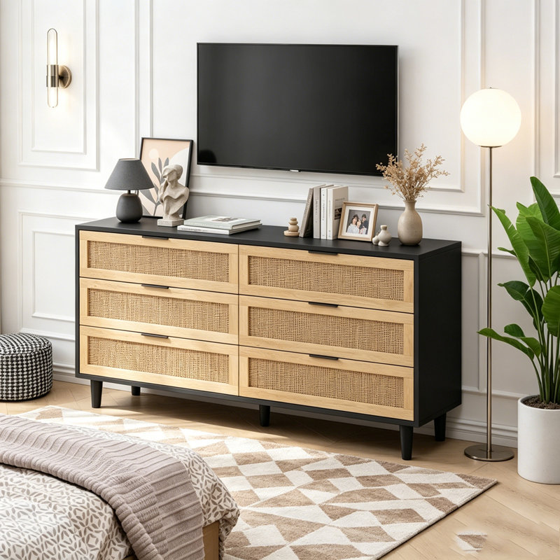 Armoire de rangement en rotin 6 tiroirs, 59.06"W