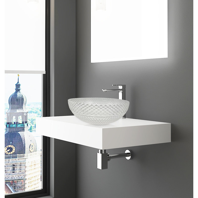 Lavabos vasques rondes en cristal 16 po avec base blanche Jewel, Transparent