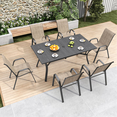 6-Piece Outdoor Dining Chairs Set, Wide Ergonomic Seat, 350 Lbs Capacity Per Chair, Waterproof & Rust-Resistant Teslin Fabric Metal Frame, Ideal For Patio, Garden, Banquet Hall & Commercial Use