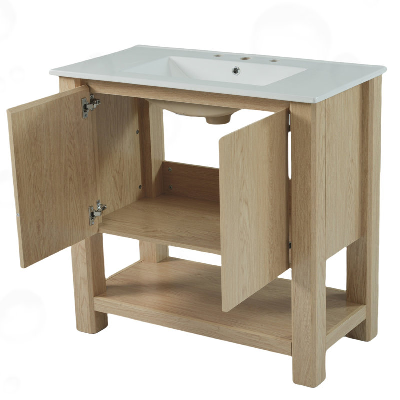 Rectangle Vanity Set with Open Shelf, Antique Natural