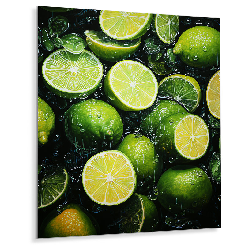 Green Neon Citrus Lime Burst - Fruits Metal Wall Art, 20" H x 12" W x 1" D