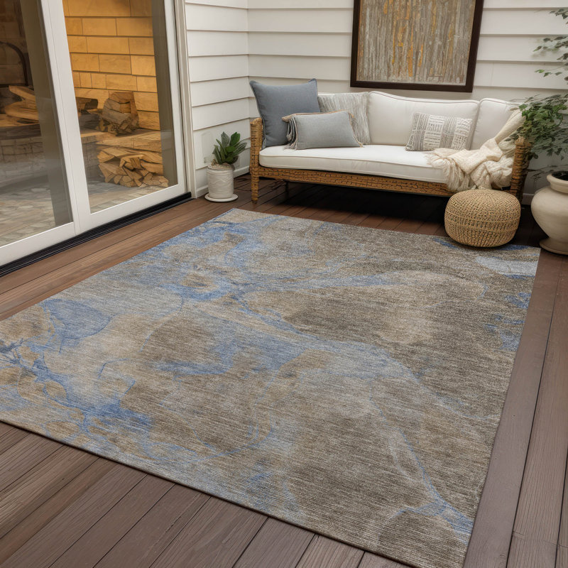 Machine Washable Indoor/Outdoor Xhevrie Taupe Rug, Rectangle 10' x 14'