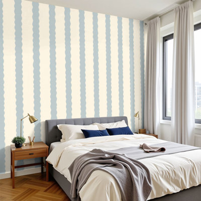 striped Peel and Stick Wallpaper Vertical Wavy Stripe Soft Gray Cream Colors Wall Murals 100"H x 144"W Removable PVC Wall Paper Self-Adhesive Wall Decor for Bedroom Living Room Home Office