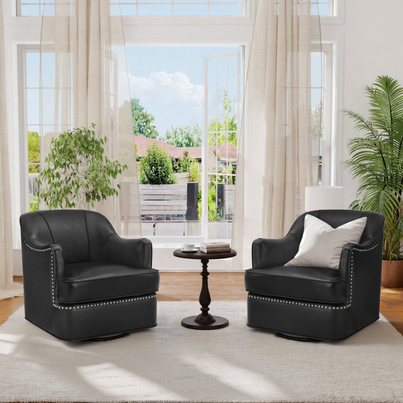 Fauteuil demi-tonneau pivotant en cuir véritable, Black