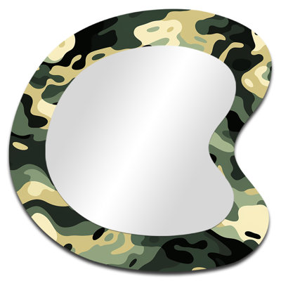 Fulgentas Green And Black Camouflage Chic - Camouflage Irregular Shape Large Wall Mirror, Modern Asymmetrical Unique Mirror, Printed Metal Art