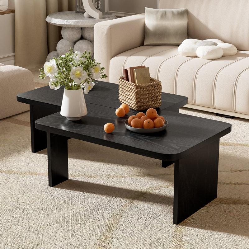 Modern Minimalist Coffee Table Set, Rectangle Coffee Table with Splicing Design, Multifunctional Combination Table for Living Room