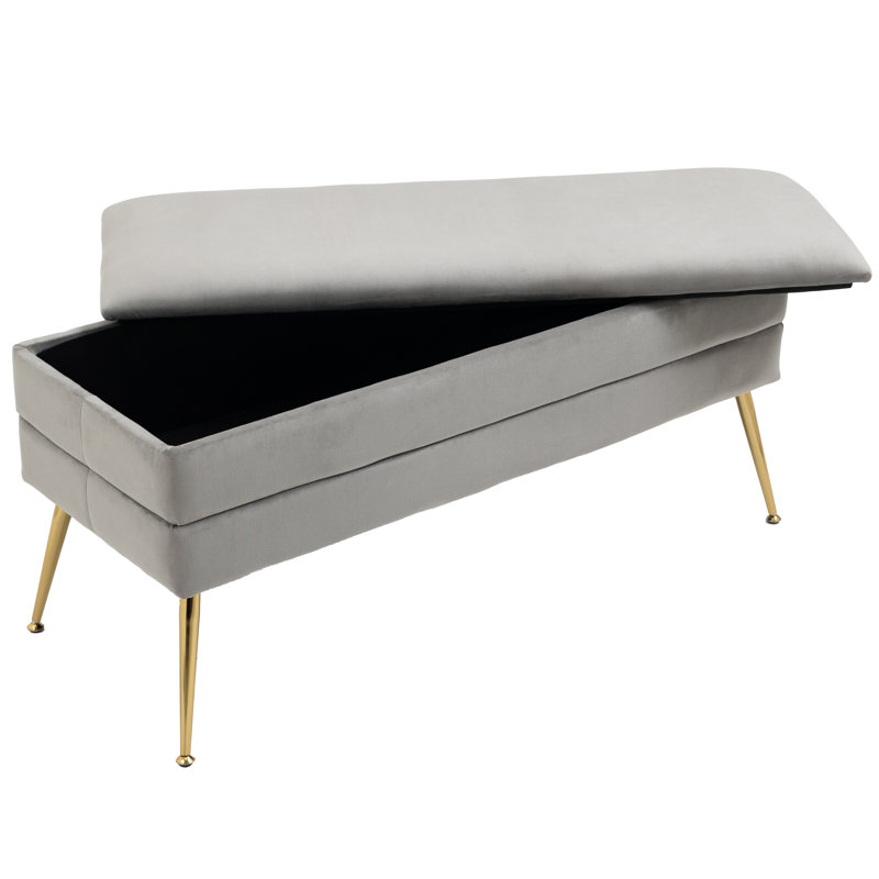 Banc de rangement à couvercle rabattable rembourré, Gris