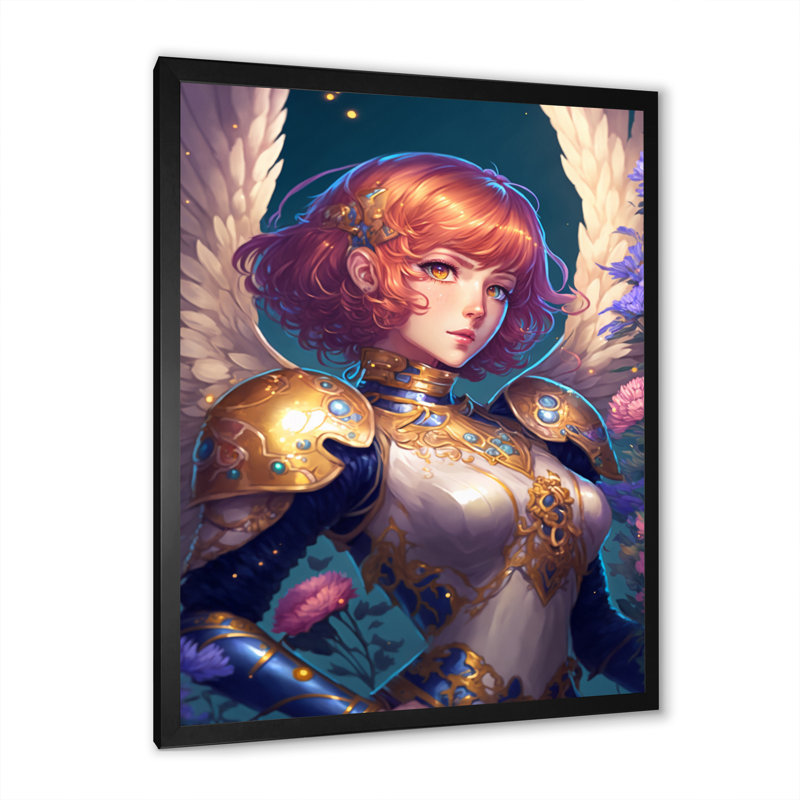 «Chaylin Blonde» Seiya avec ailes et armure II sur toile, H 20 po x l 12 po x P 1 po, Cadre photo noir