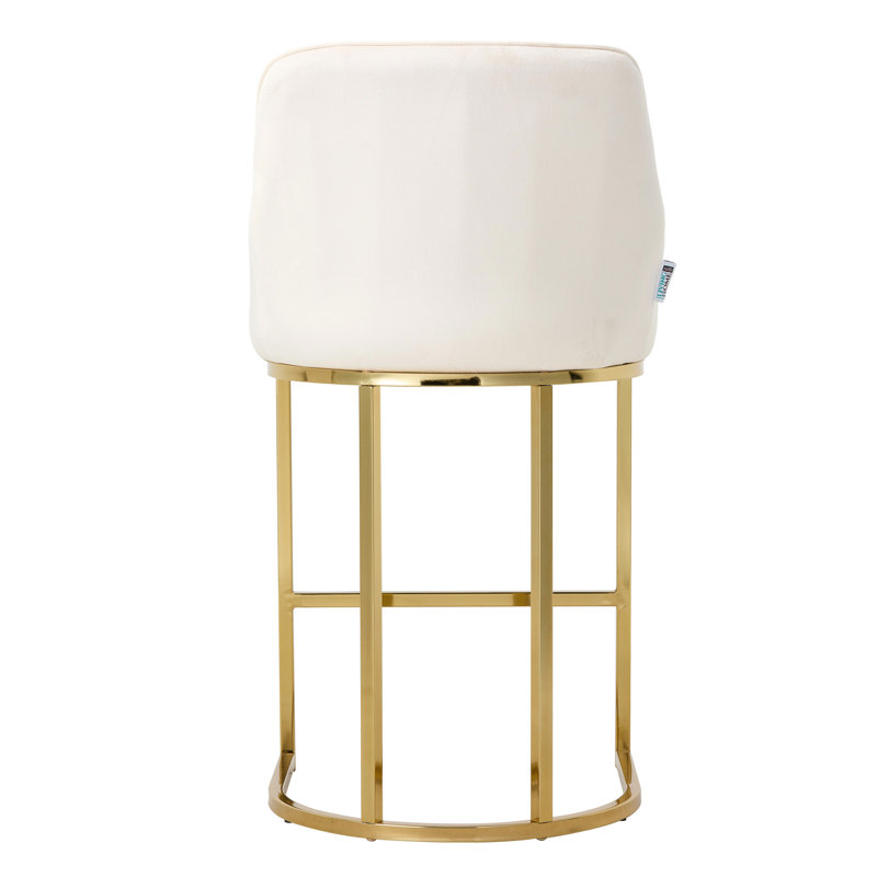Upholstered Counter Stool with Metal Frame, Beige