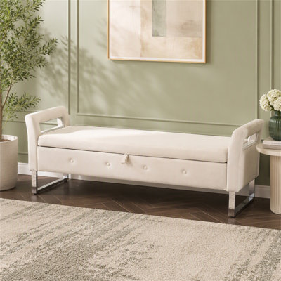 Banc de rangement en velours de 67,91 po de largeur avec accoudoirs pour le salon, le vestibule et la chambre à coucher.