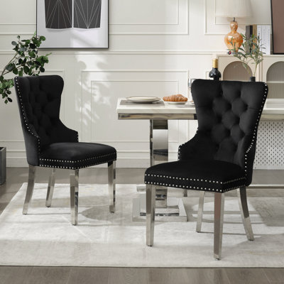 Chaises de salle à manger rembourrées en velours avec pieds en acier inoxydable