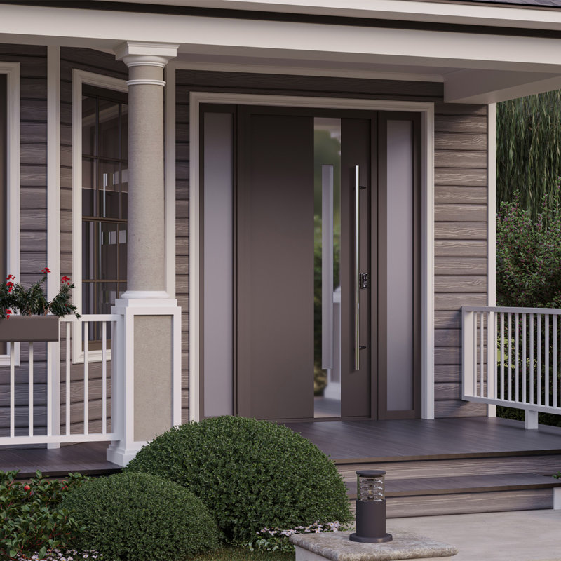 Zephyr Anthracite and Brown Zinc-Galvanized Steel Front Door with Frosted Glass