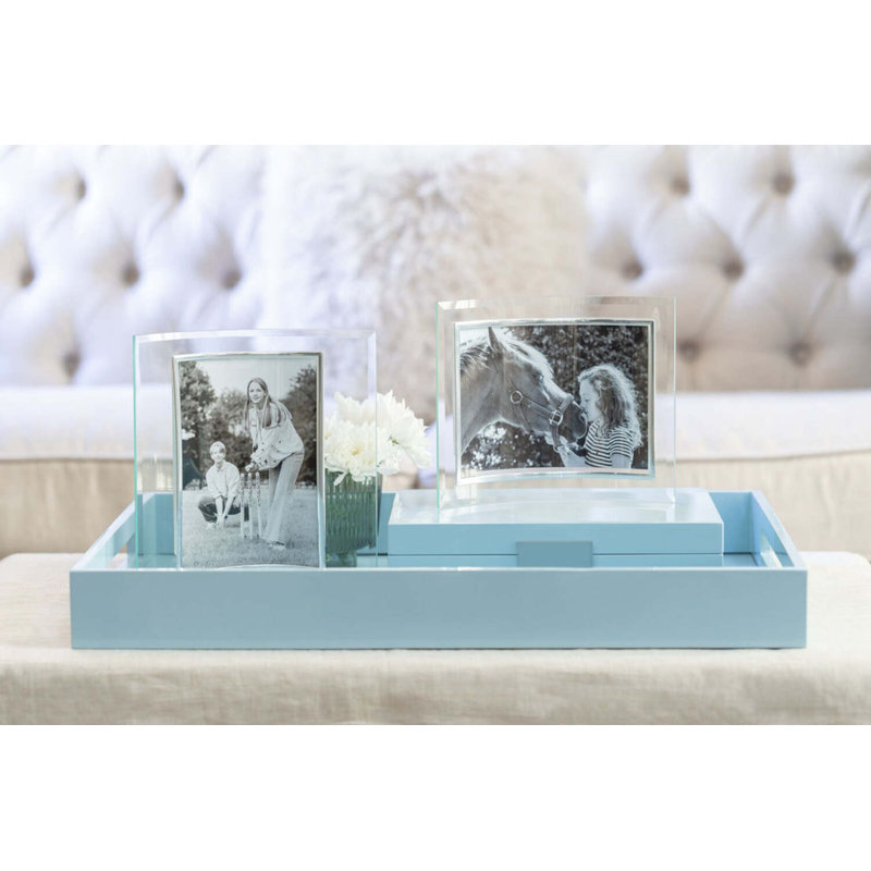 Plateau de service laqué, H 20 po x l 16 po x P 2,5 po, Bleu