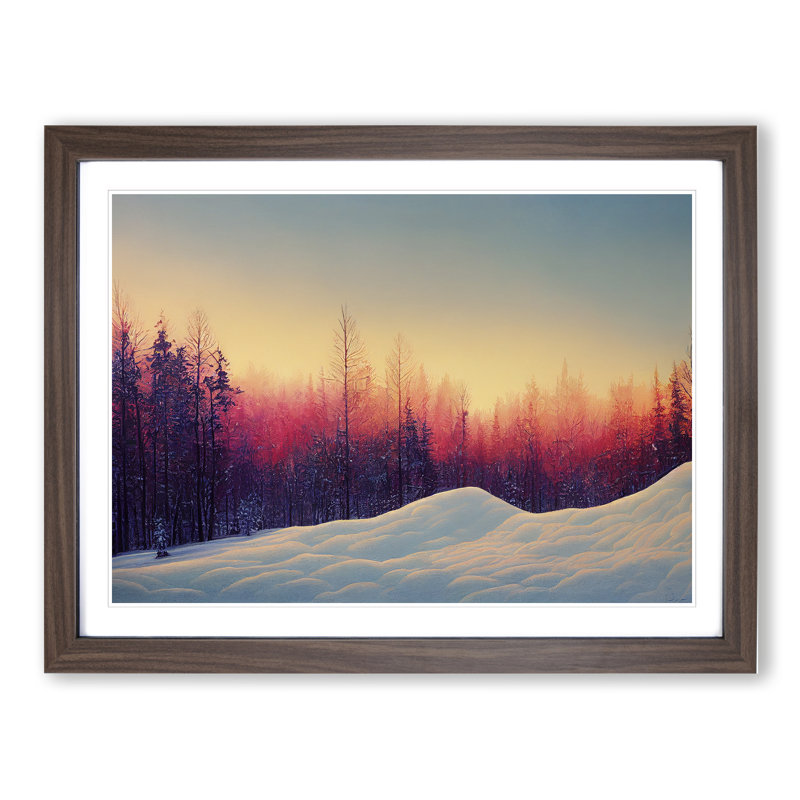 XH1022-10213X Winter Forest Sunrise Art - Single Picture Frame Print, 25cm H x 34cm W x 2cm D, Walnut Framed