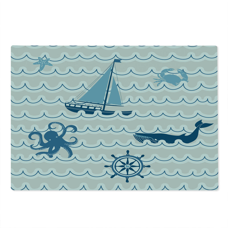 Planche à découper Ambesonne, grande taille, vagues de baleines de bateau, beige, bleu, blanc