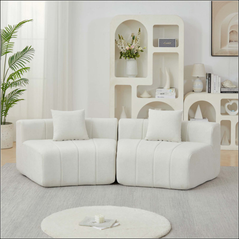 Canapé modulaire courbé Chenille, Beige