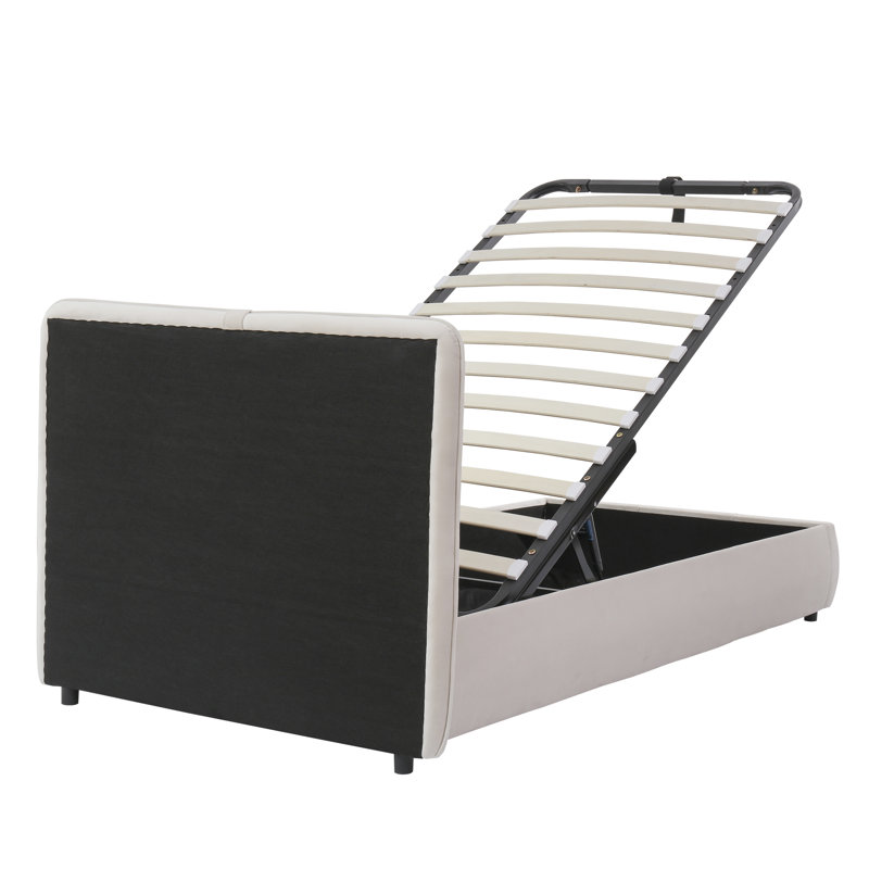 Upholstered Ottoman Storage Bed, Beige, Single (3')