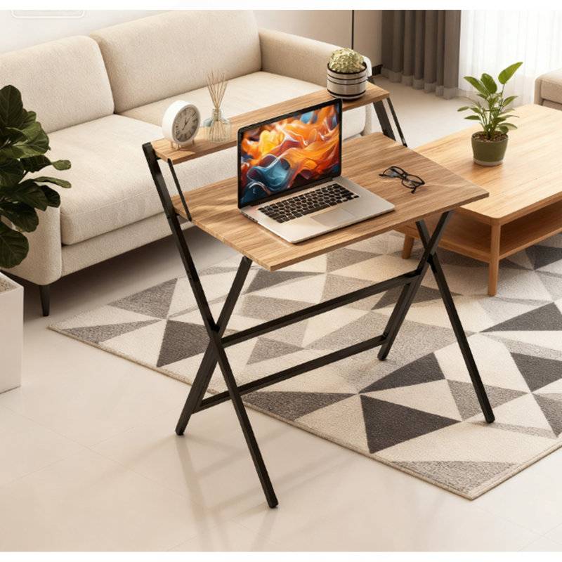 Bureau 32 po pliable avec tablette pour moniteur, facile à assembler, noyer, Noyer