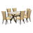 7 Piece Kitchen Table Set Consist of a Rectangle Dining Table with X-Legs and 6 Brown Linen Fabric Parsons Dining Chairs, Distressed Jacobean-1339042289-1339042294