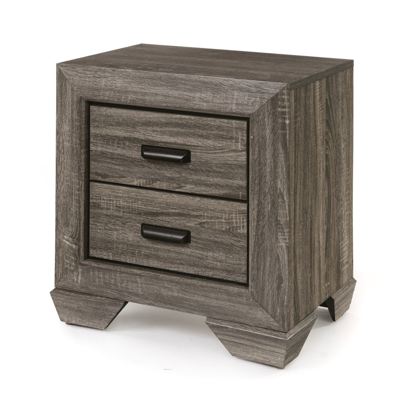 Gray Nightstand With Weathered Finish - 2 Generous Drawer Options, Metal Center Glides, Shaker Leg Design, Build, 3D Paper Veneer, Edge Treatment, 24" W X 27" H 17" D Grain Functional 2 Glide System,