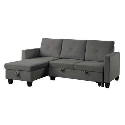 Nova 82.5" Dark Gray Velvet Reversible Sleeper Sectional Sofa With Storage Chaise