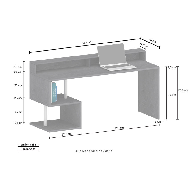 Nang Computer Desk, 92.50cm H x 180cm W x 60cm D, Brown