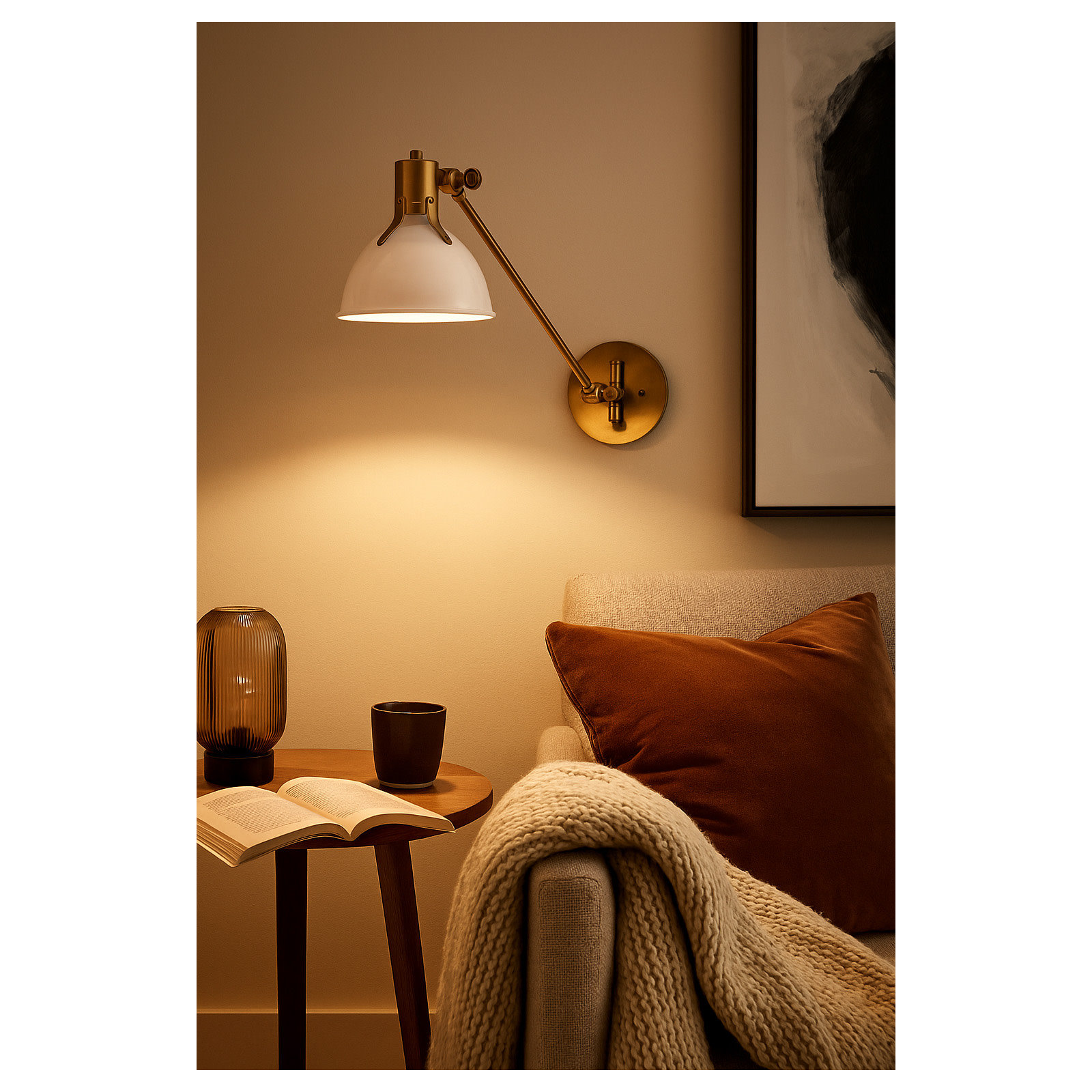 Mildura Single Light Dimmable Swing Arm Sconce, Polished White
