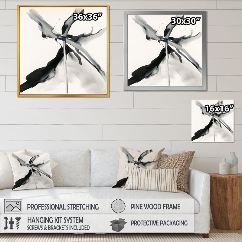Abstrait V neutre - Décoration murale formes abstraites, H 40 po x l 30 po x P 1,5 po, Cadre simple noir