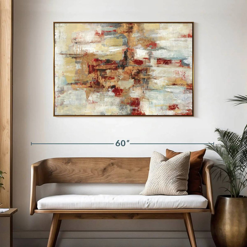 Old Bridge Reminiscence Red, 46" X 31", Floating Frame Gold