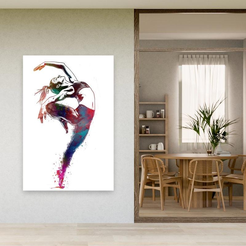 «Dynamic Watercolor Dancer», art mural contemporain coloré abstrait, H 60 po x l 40 po