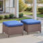 Ensemble de 2 repose-pieds d'extérieur en rotin brun avec coussins bleus pour la cour ou la terrasse-836864171