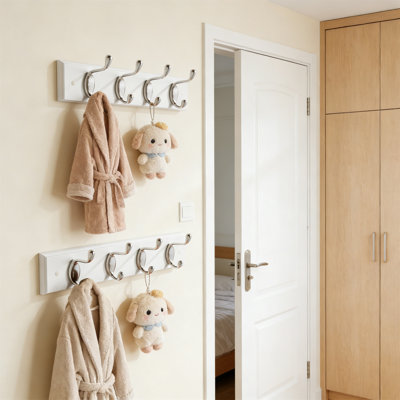 2-Pack 15.7" White Wall Mount Coat Rack