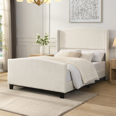 Structure de lit double avec tête de lit tapissier à dossier haut de 49,21 po et pied de lit de 27,17 po de hauteur, velours en peluche, support à 12 lattes, pieds en bois massif, aucun sommier requis