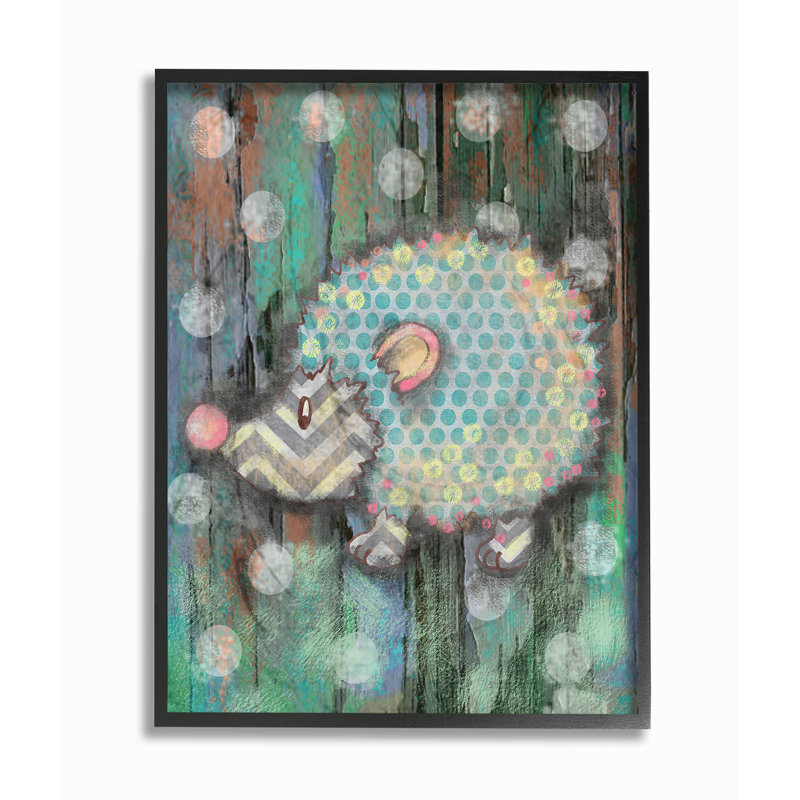« porcupine », art sur bois vieilli Dineen, H 14 po x l 11 po, Giclée encadrée noir minuit