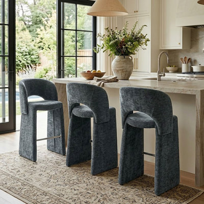 Tabouret de comptoir moderne 26,5 po entièrement revêtu de chenille