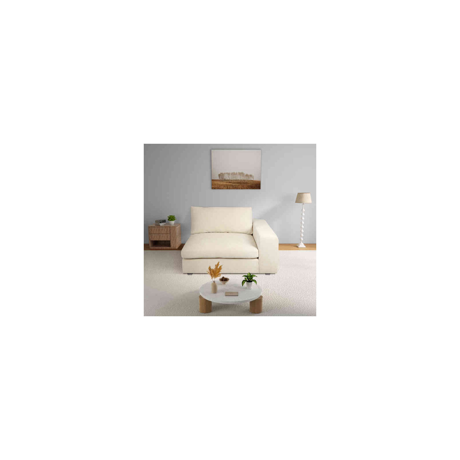 Ojai 50" Wide One Arm Chair, Beige Chenille