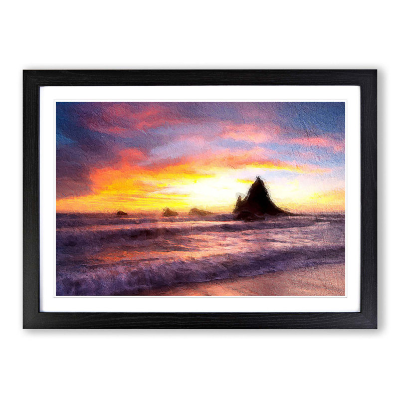 Martins Beach - Picture Frame Painting Print, Black Framed, 48cm H x 65cm W x 2cm D