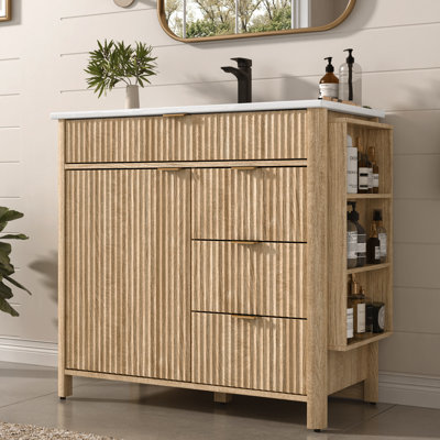 36" Fluted Bathroom Vanity With Sink And Faucet