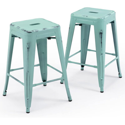 Ensemble de 2 tabourets de bar en métal, hauteur de comptoir 24 po Chaises de bar industrielles Tabourets de patio intérieur / extérieur à hauteur de comptoir avec siège carré