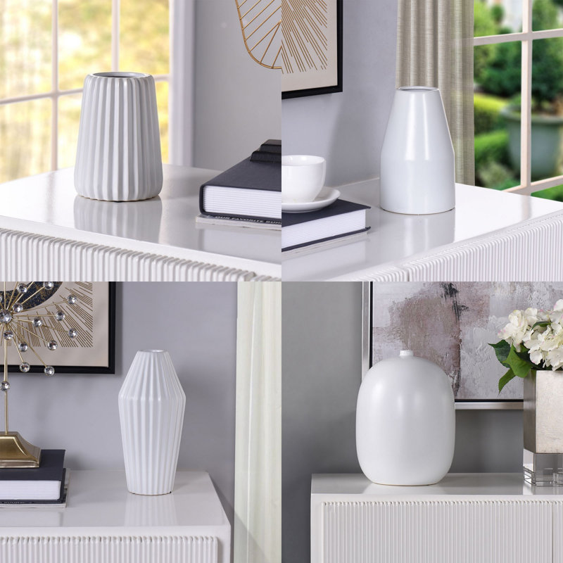 Deadwyler Ceramic / Porcelain Table Vase, Matte White