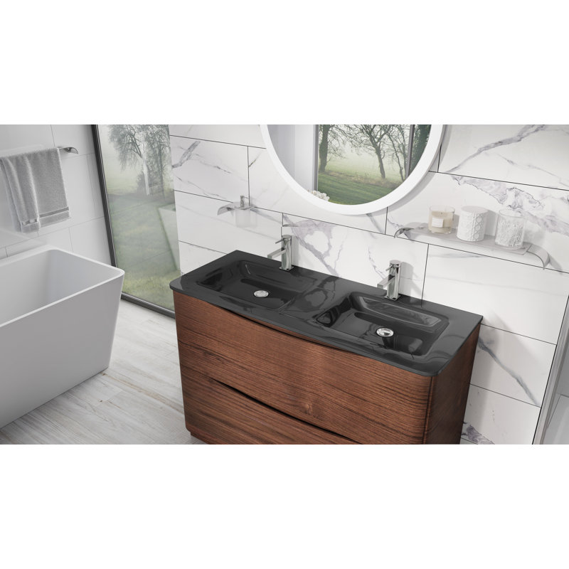 Stanhope 1200mm Double Bathroom Vanity with Integrated Glass Basin, Grey