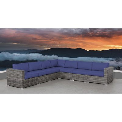 Canapé modulaire d'extérieur réversible en osier de 122 po de largeur entièrement assemblé Tressel