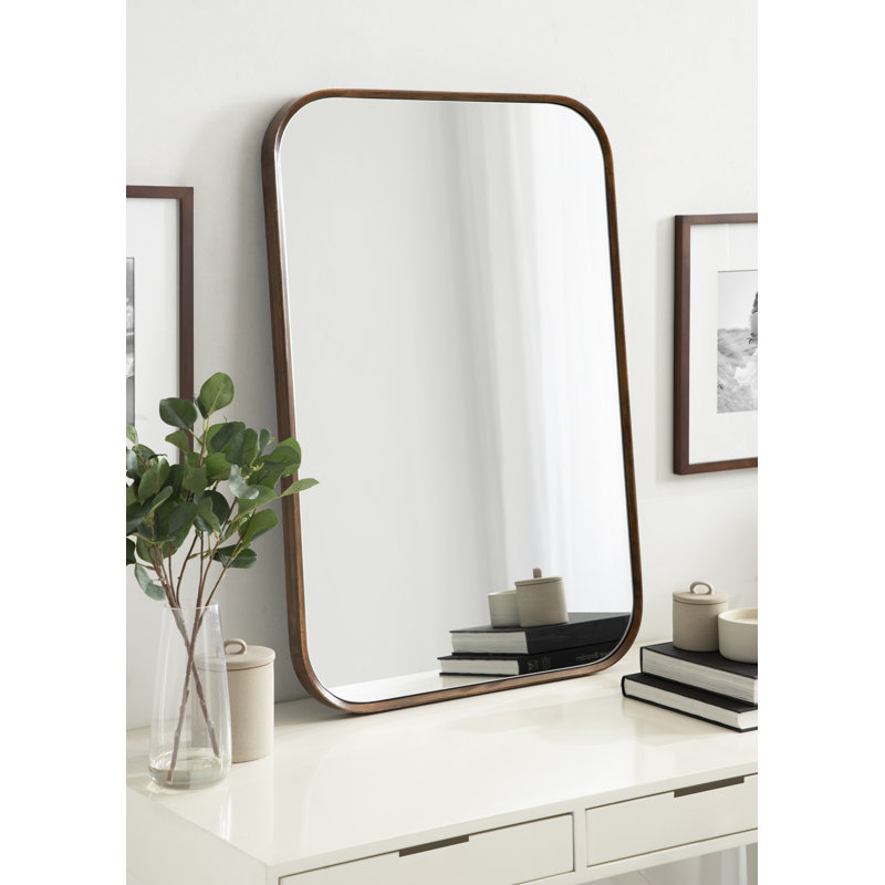 Roberts Solid Wood Flat Mirror, 34" x 22.25", Walnut Brown