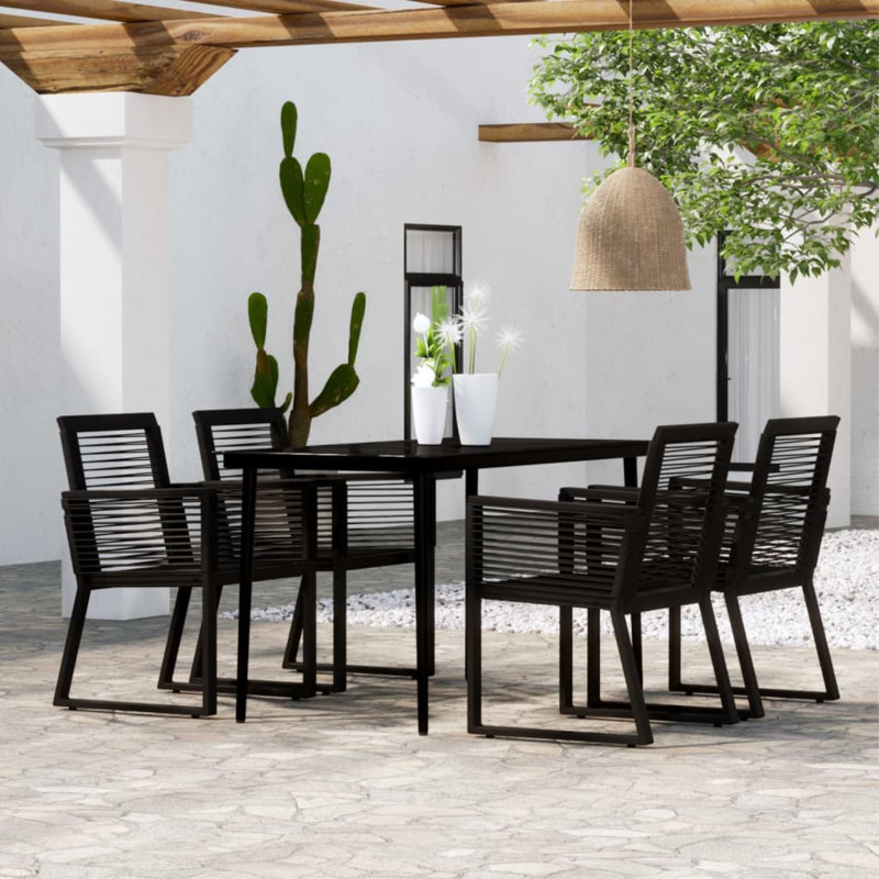 Ensemble de salle à manger d'extérieur noir / noir pour terrasse, 4, H 29,1 po x L 31,5 po x l 31,5 po