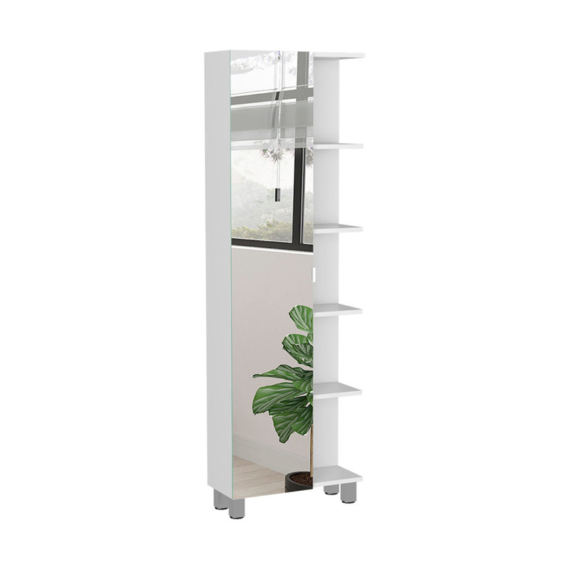 Urano Mirror Linen Cabinet, Four Interior  Shelves, Five External Shelves -White, White
