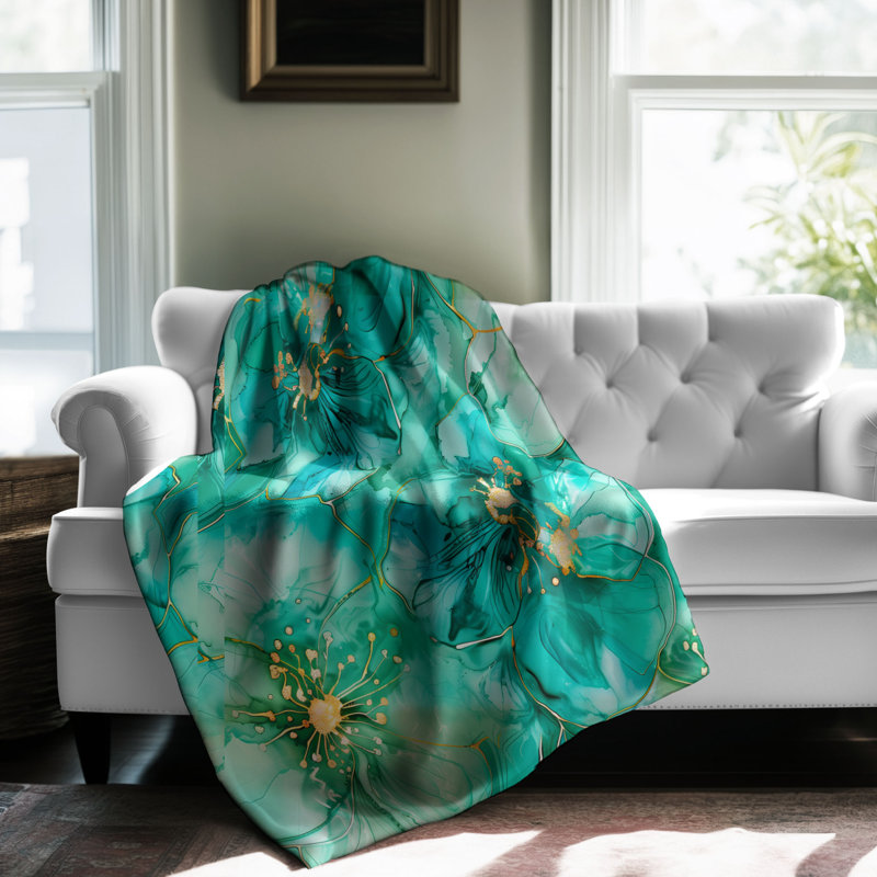 Couverture de sherpa de qualité supérieure Aqua Floral Symphony - 1 pièce, Grand lit