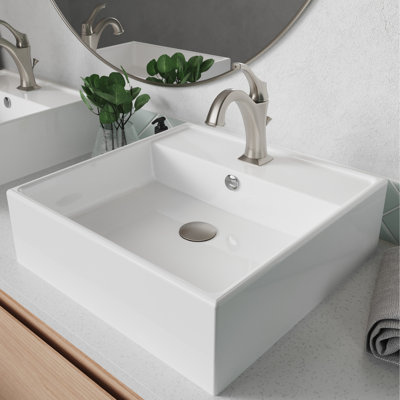 Lavabo de salle de bain vasque carré en céramique avec robinet et trop-plein Elavo