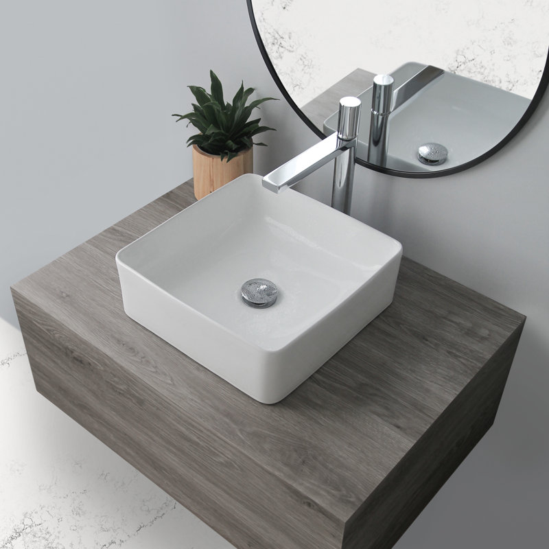 14.5 in. x 14.5 in. Porcelain, White Square Vessel Bathroom Sink, White