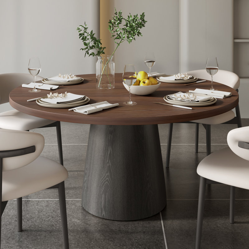 Table de salle à manger moderne en bois massif avec plateau en noyer foncé, H 29,52 po x L 59,06 po x l 59,06 po, Noir