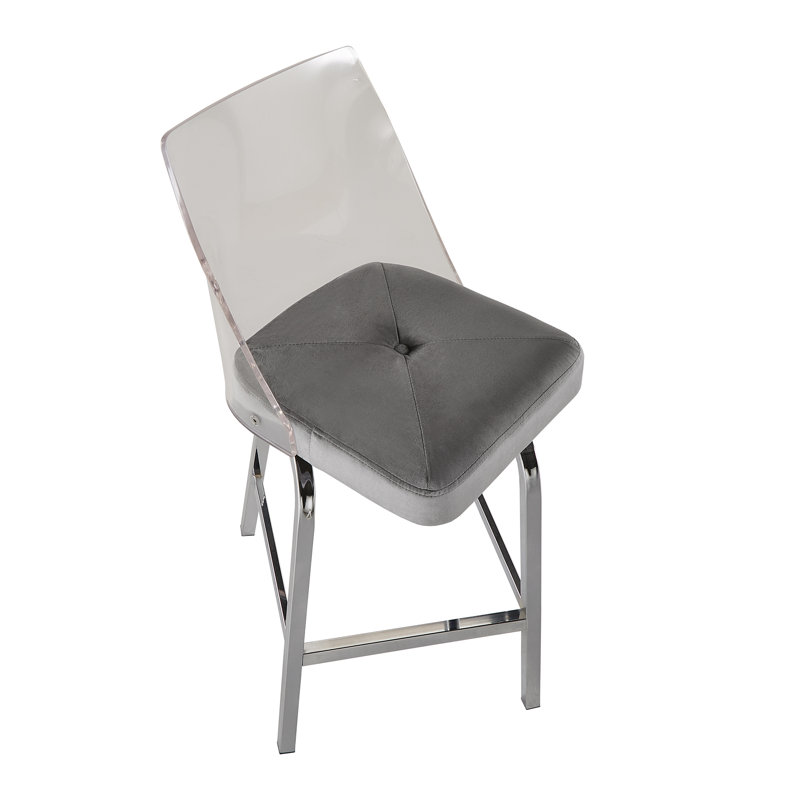 Tabouret de bar et de comptoir pivotant Milica, Métal chromé, Bleu acier, Tabouret de comptoir (assise de 24 po de hauteur)